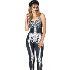 Skeleton Costume Size Medium Large Black Halloween Jumpsuit